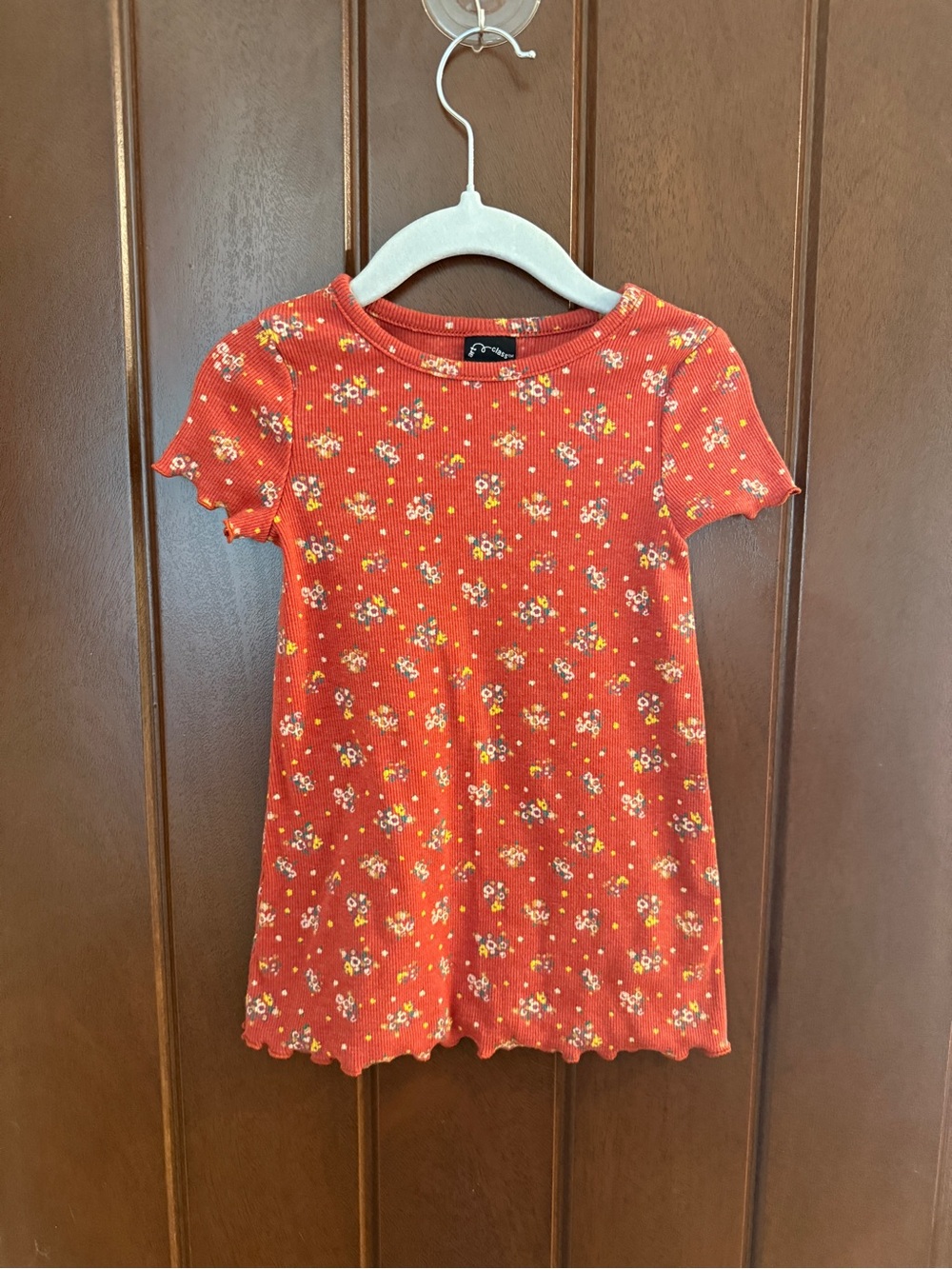 art class Red Floral Ribbed Short Sleeve Tee Dress